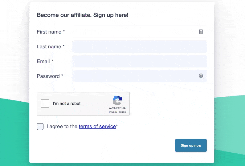 Gif showing affiliate signup page