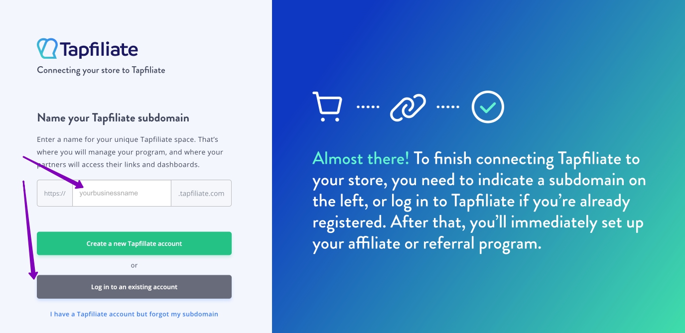 Your Tapfiliate subdomain