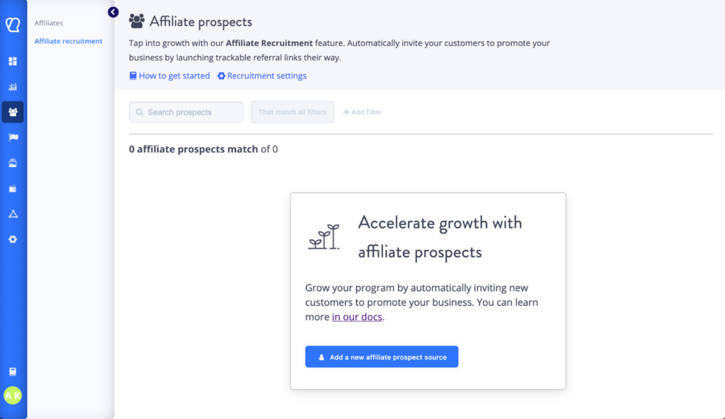 Tapfiliate affiliate recruitment section