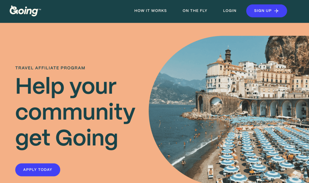 Going's travel affiliate program page