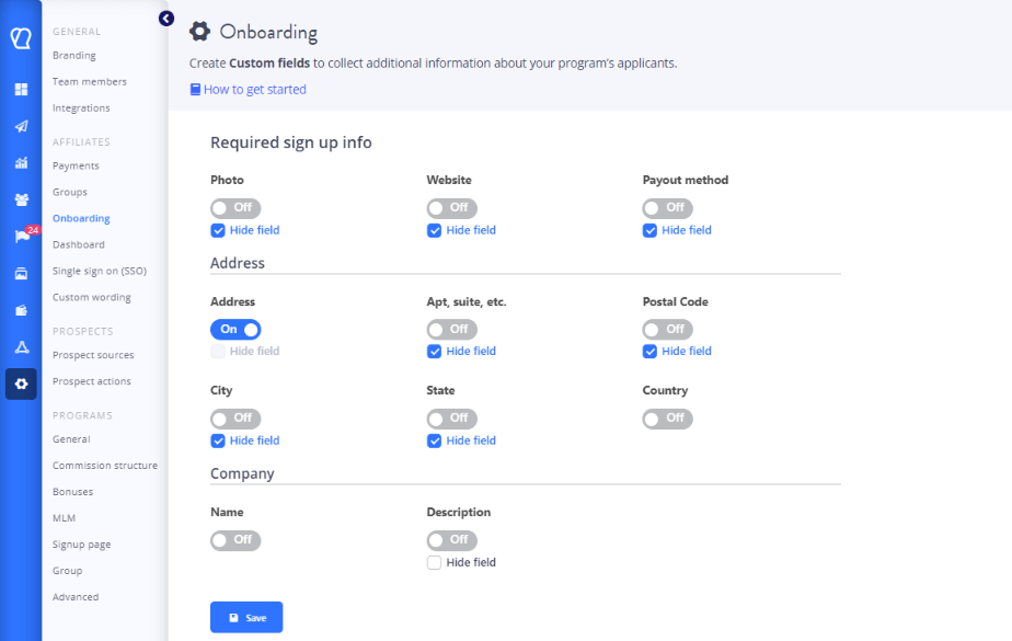 Hide optional fields