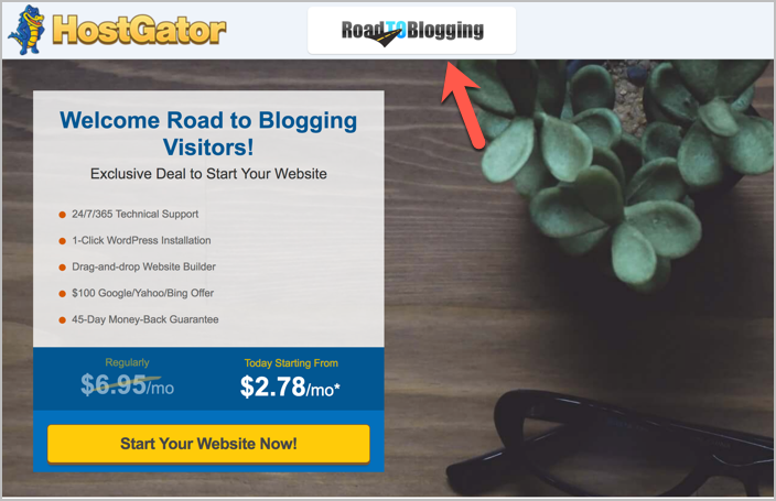 Hostgator co-branded affiliate landing page