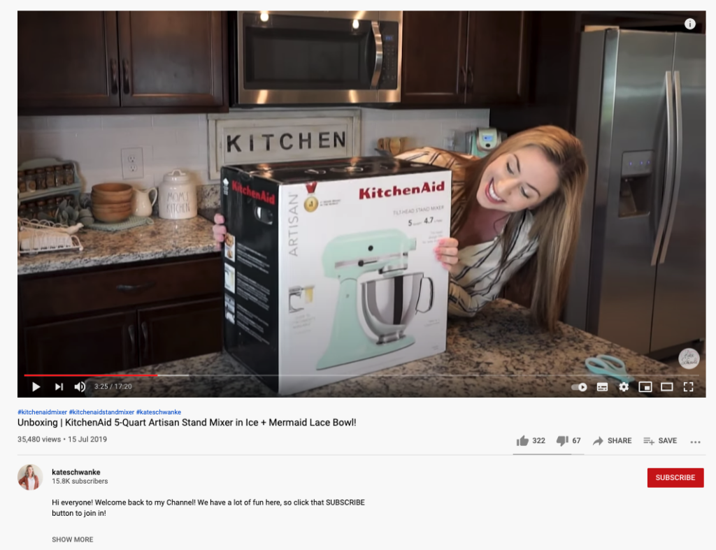 Kitchen Aid influencer example