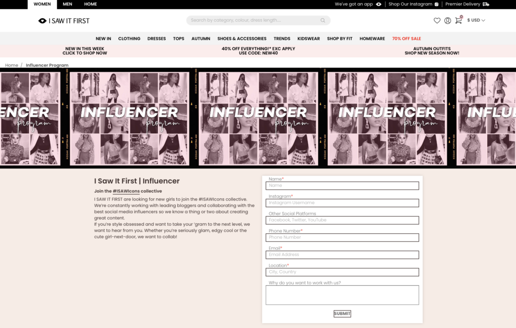 Find influencers - landing page