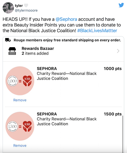 Twitter feed with Sephora bonuses