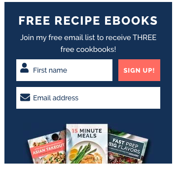 Popup to get free recipe ebooks