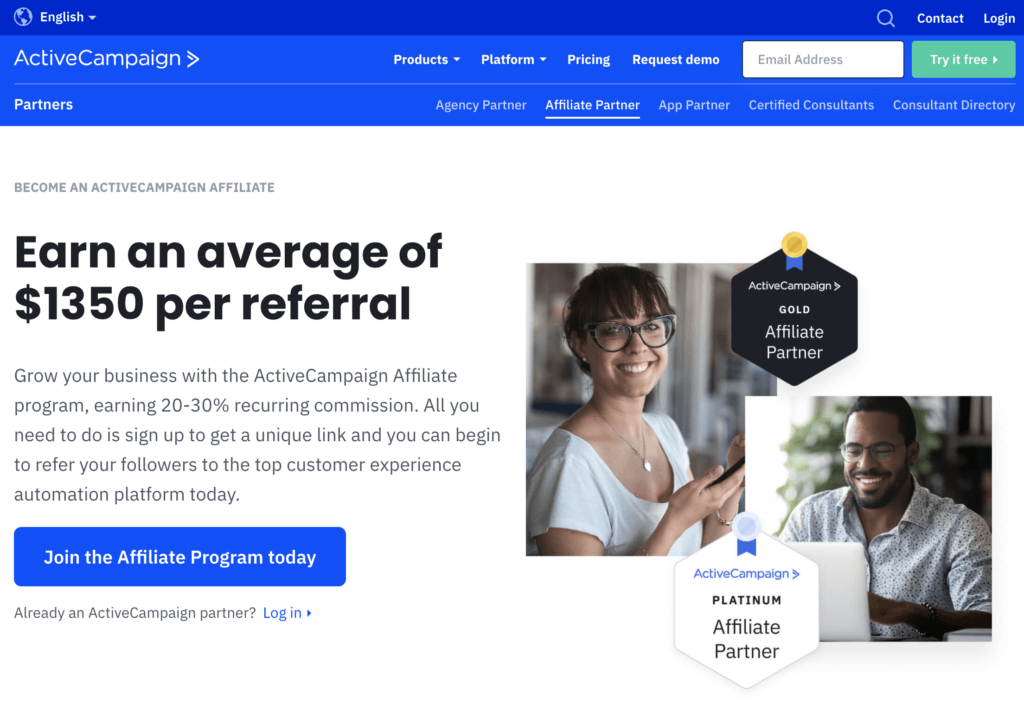 ActiveCampaign affiliate page