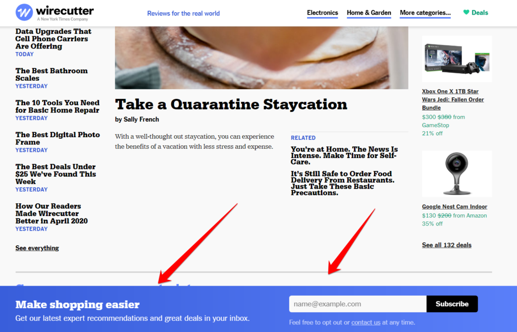 slide-in optin form