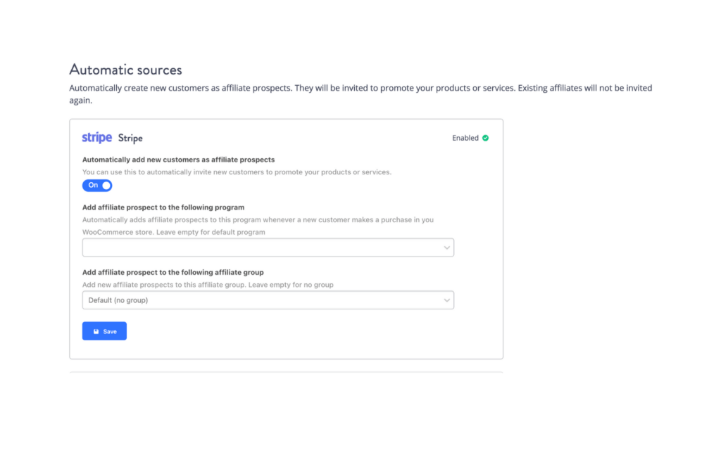 Integration with stripe to add customers as referrers